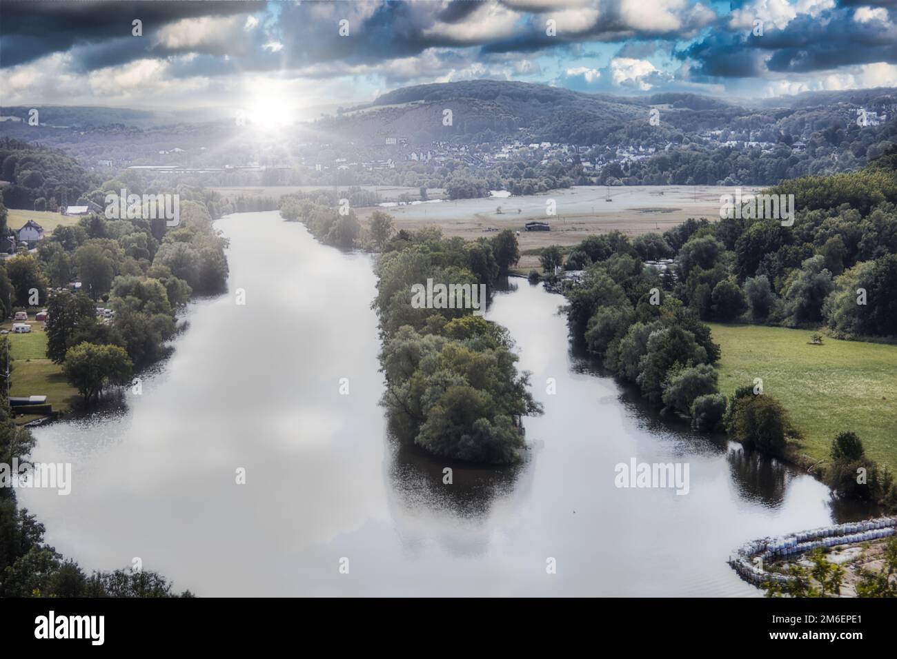 Ruhr valley in Witten with river course Stock Photo