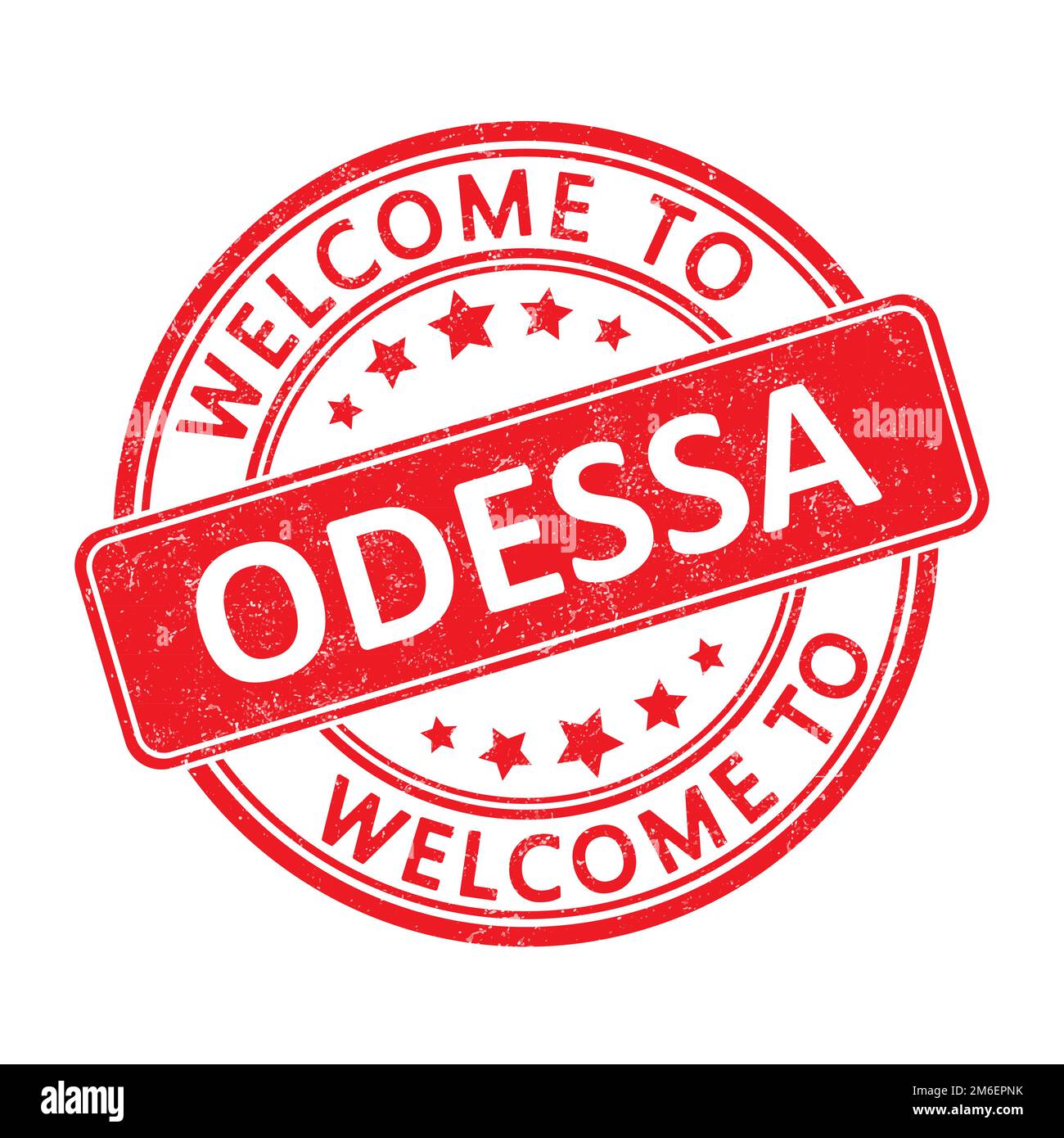Welcome to ODESSA. Impression of a round stamp with a scuff. Flat style Stock Vector