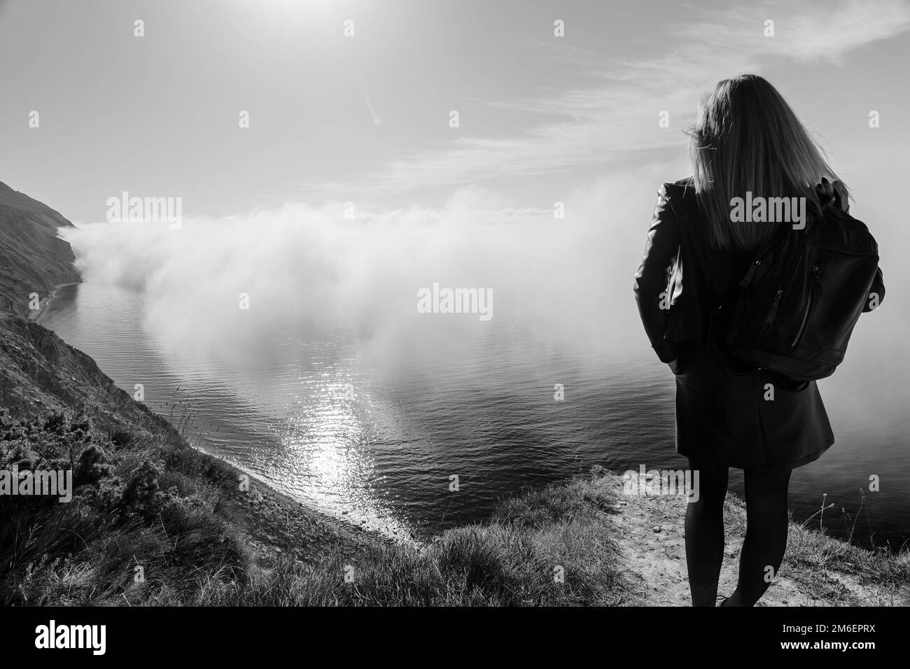 Girl watching the view Black and White Stock Photos & Images - Alamy