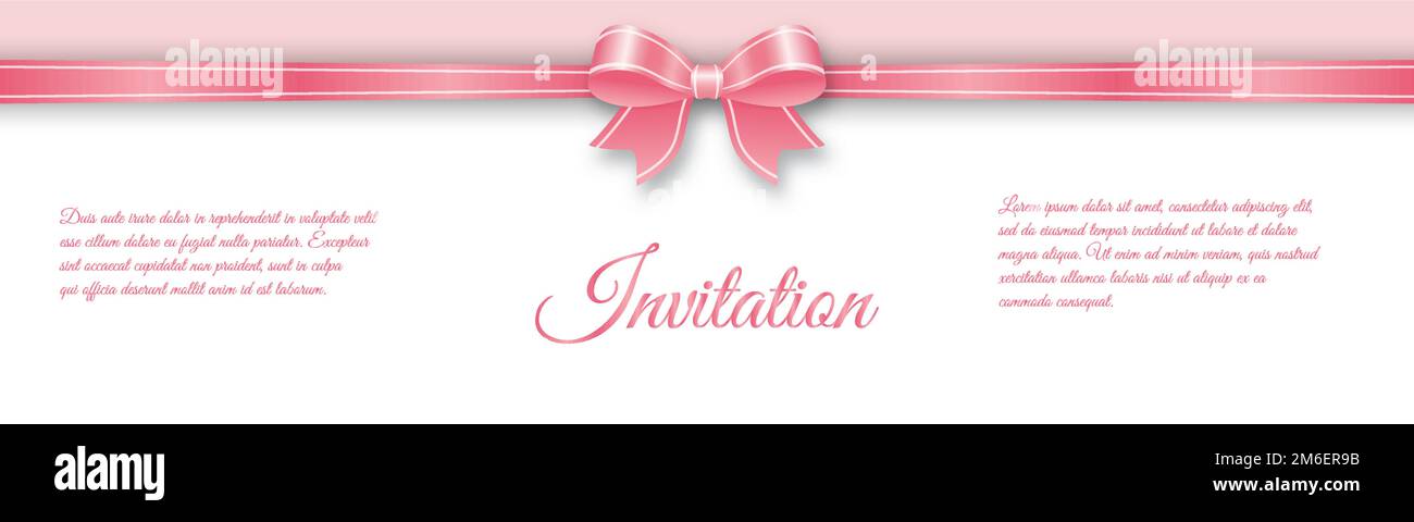 Pink satin ribbon with a bow. Template for background, greeting card, banner, greeting card, poster, invitation and creative design. Flat style. Stock Vector