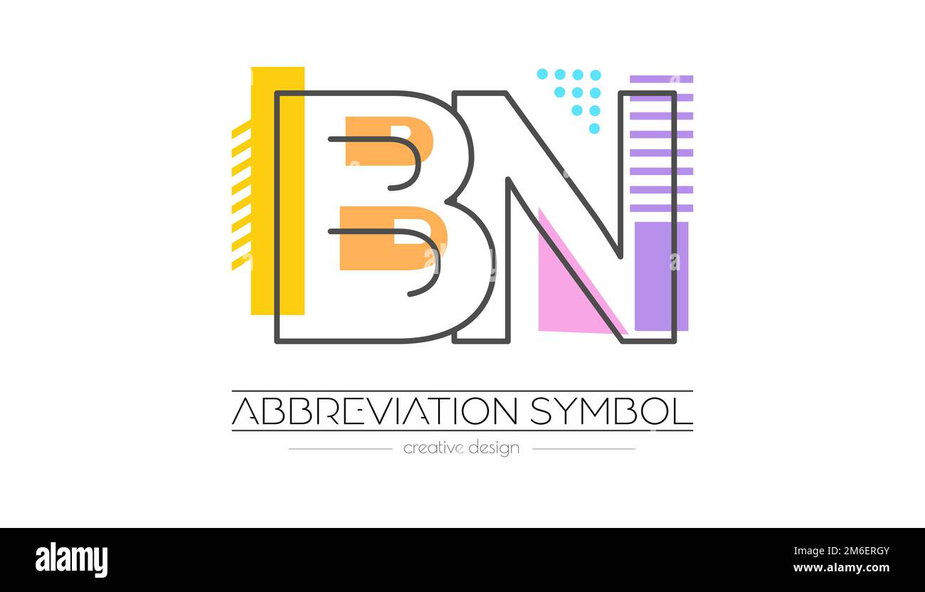 Letters B and N. Merging of two letters. Initials logo or abbreviation symbol. Vector illustration for creative design and creative ideas. Flat style. Stock Vector