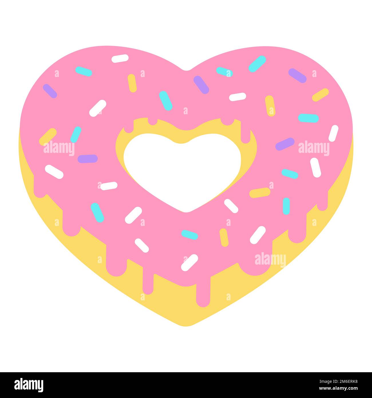 Cartoon Valentine Day icon donut heart of heart shape. Love symbol in the fashionable line art style. The sweet chocolate hearts are soft pink, red Stock Vector