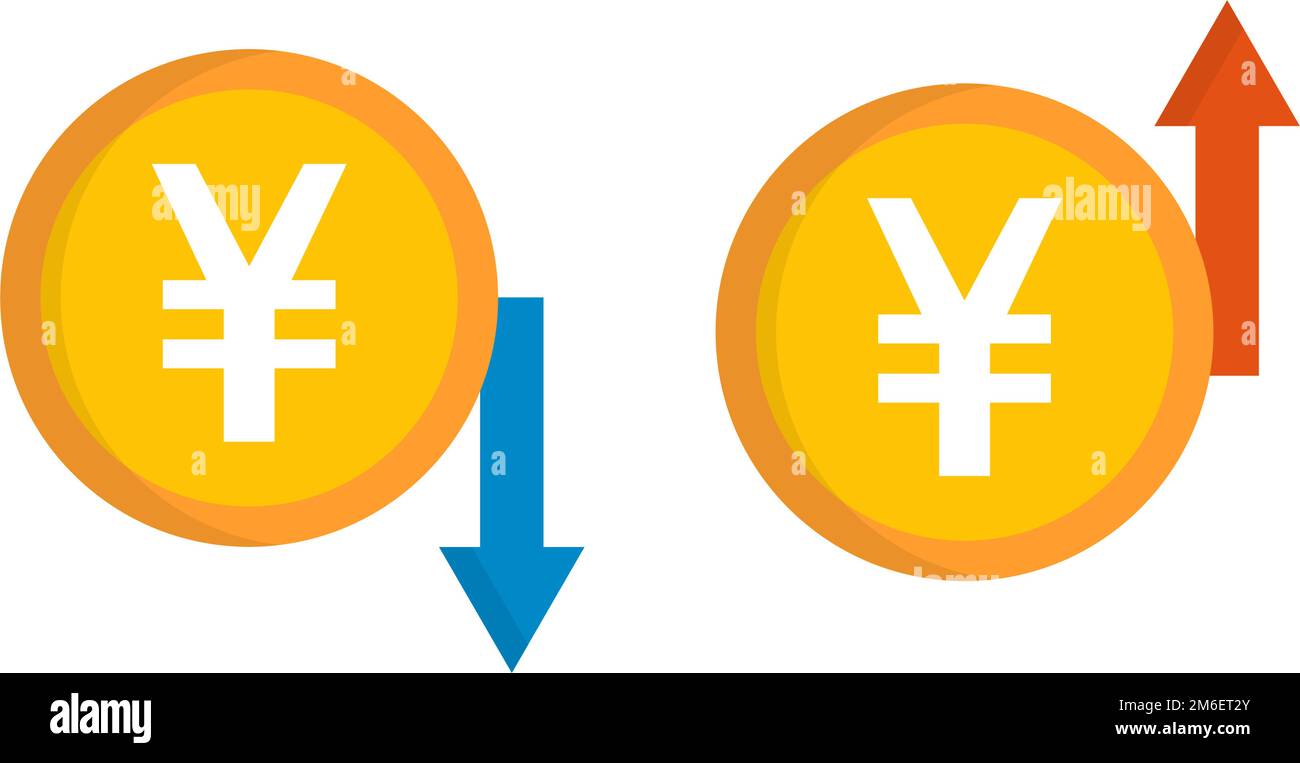 Yen weak and Yen strong icon set. Yen price rise and yen price decrease. Editable vector. Stock Vector