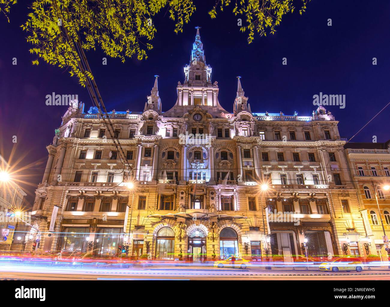 Budapest, Hungary. New York cafe at night. One of the most beautiful coffee shop in the world, located in a luxury hotel Stock Photo
