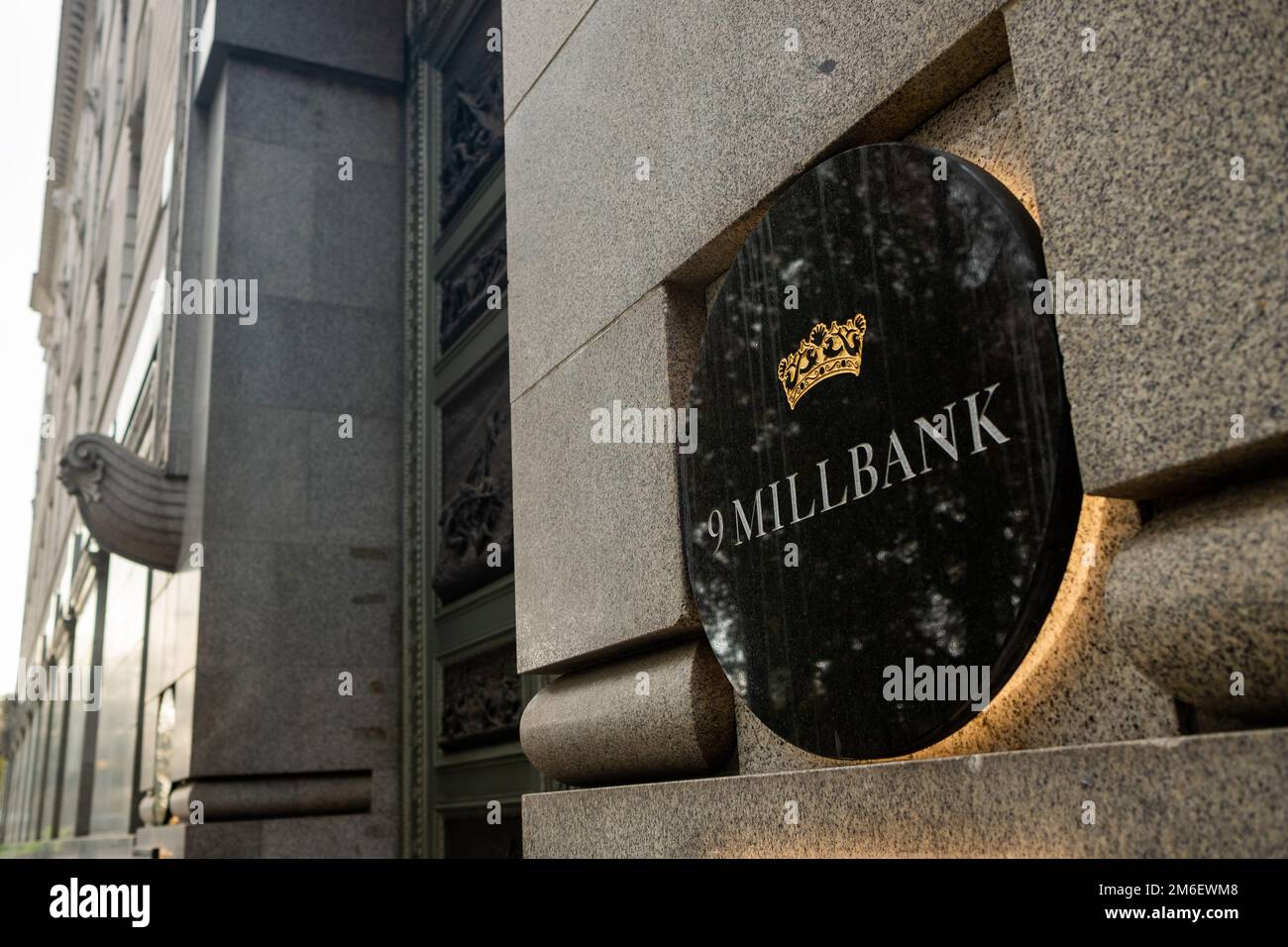 London- November 2022: Millbank buildings, upscale residential and administrative area on the Thames riverbank with government offices Stock Photo