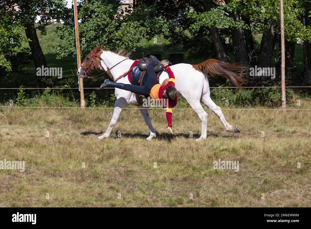 Harry Potter themed activity along the Abreschviller train track a game of Quidditch between Gryffindor and Slytherin played on horseback Stock Photo