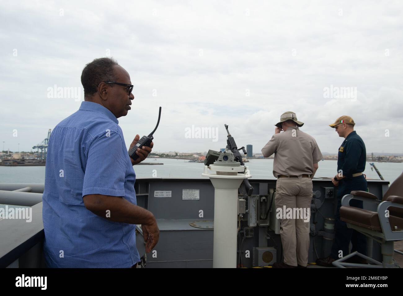 PORT OF DJIBOUTI, Djibouti (April 26, 2022) The Commandant of the Port of  Djibouti, Capt. Mohamed Moussa Abar pilots the Blue Ridge-class command and  control ship USS Mount Whitney (LCC 20) out