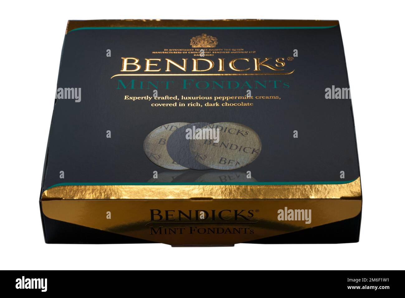 Box of Bendicks Mint Fondants isolated on white background - peppermint creams covered in rich dark chocolate Stock Photo