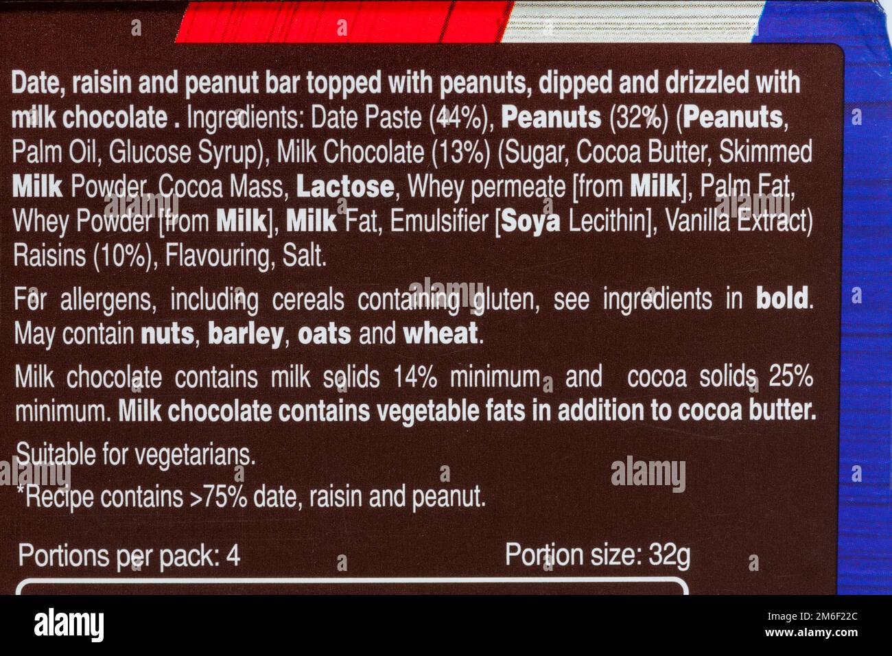 Nutritional information on back of Snickers Triple Treat Fruit, Nut