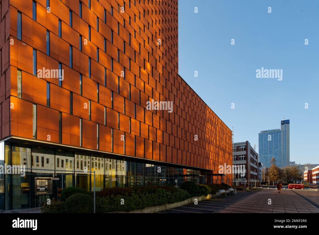 Academic and scientific library ('a.k.a. 'the redhead'). One of the many award-winning examples of modern architecture in downtown Katowice. Stock Photo
