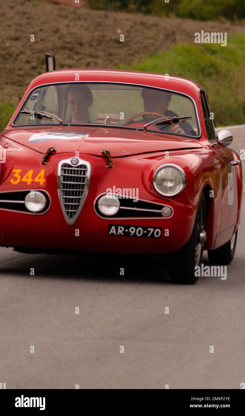 ALFA ROMEO 1900 C SUPER SPRINT TOURING 1955 on an old racing car in rally Mille Miglia 2020 the famous italian historical race ( Stock Photo