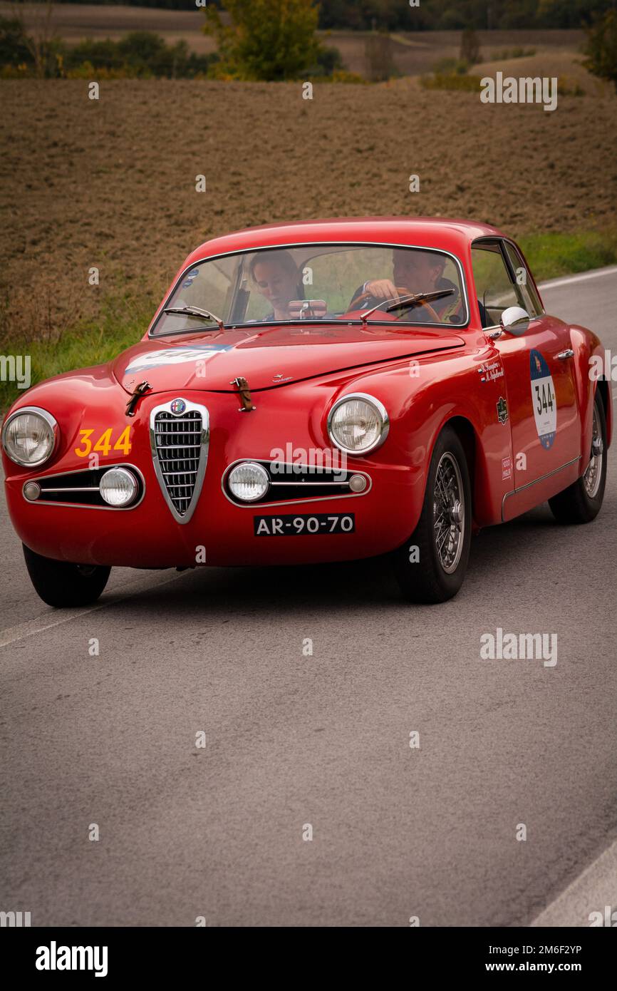ALFA ROMEO 1900 C SUPER SPRINT TOURING 1955 on an old racing car in rally Mille Miglia 2020 the famous italian historical race ( Stock Photo