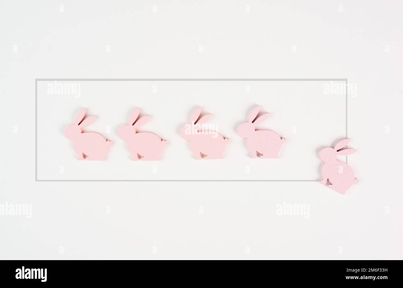 Cute easter bunny or rabbit in a row, loading bar for spring holiday, pastel color, minimal greeting card Stock Photo