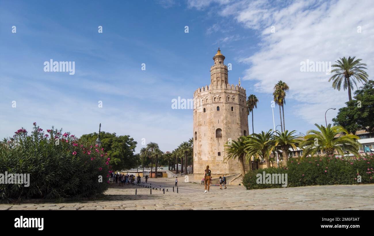famous Islamic tower called the tower of gold in the city of Seville, Spain Stock Photo