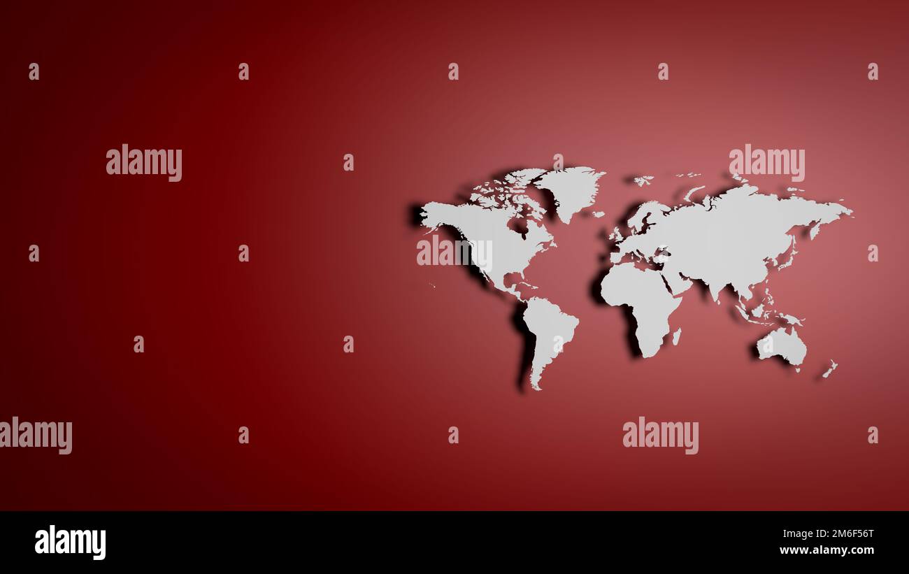 White World map on red background Stock Photo