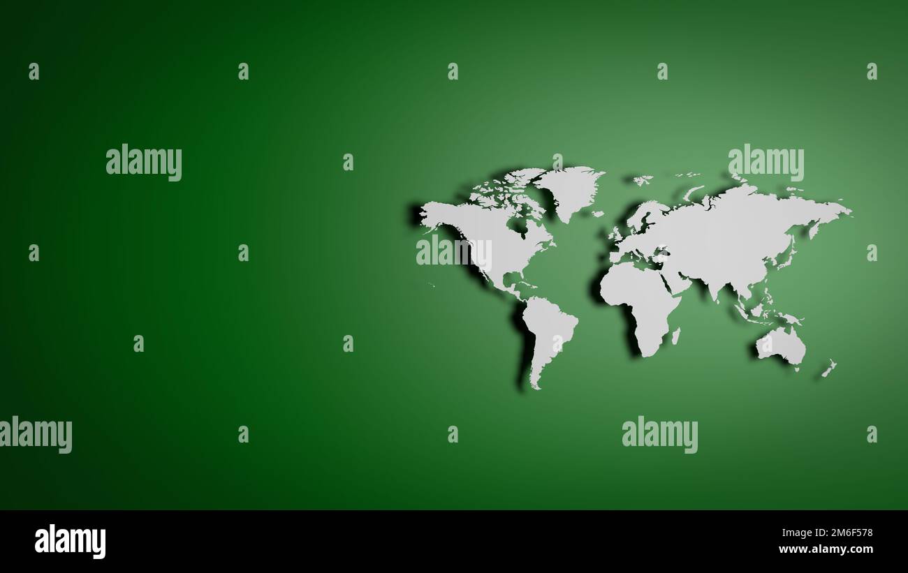 White World map on green background Stock Photo