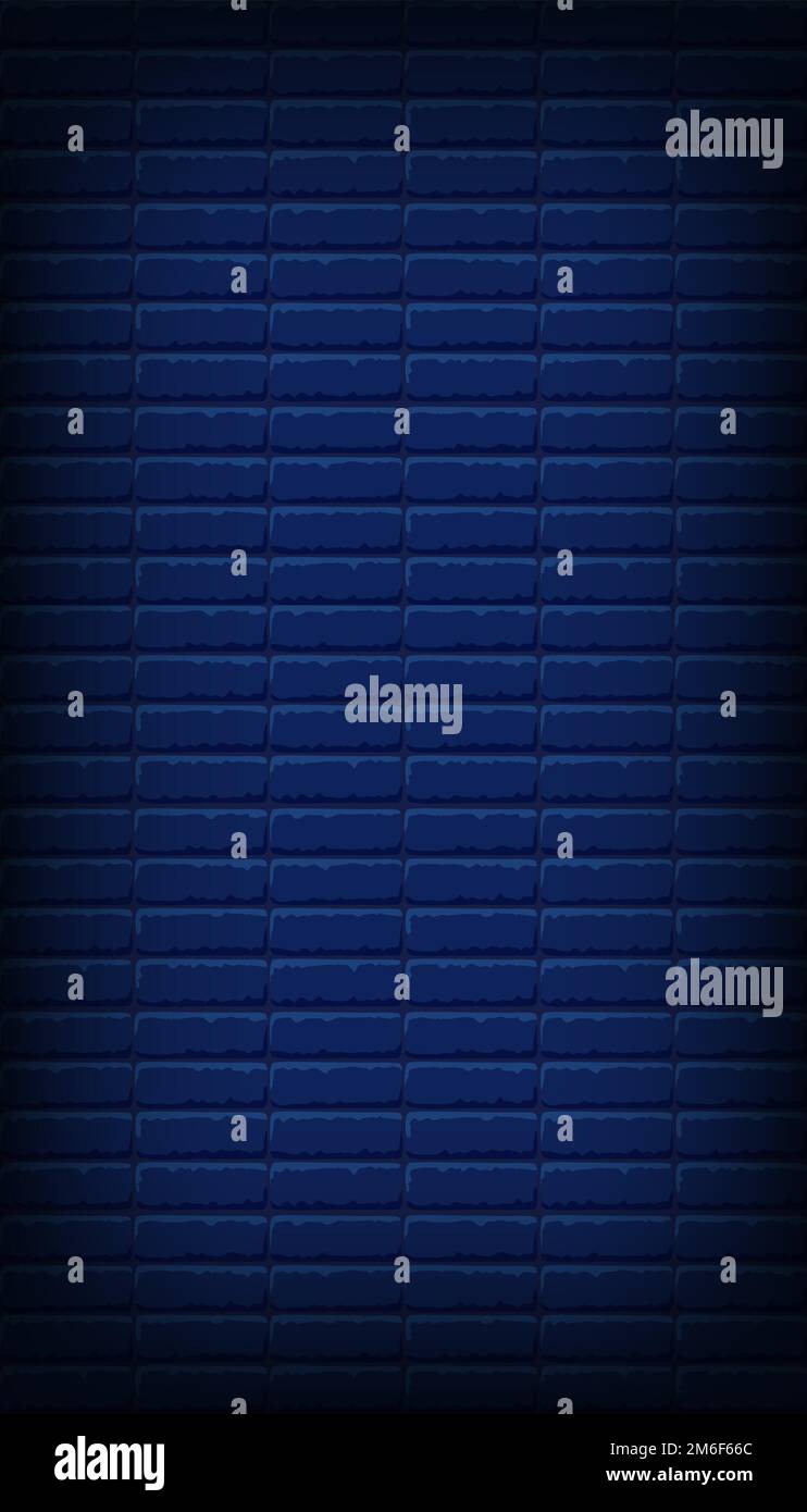 Nightly dark blue brick wall. Vector vertical background for neon lights or text, brickwork texture. Stock Vector