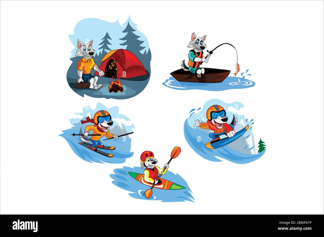 wolf set vector illustration with background Stock Vector