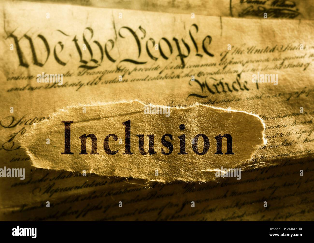 Inclusion message on We The People text of the US Constitution Stock Photo
