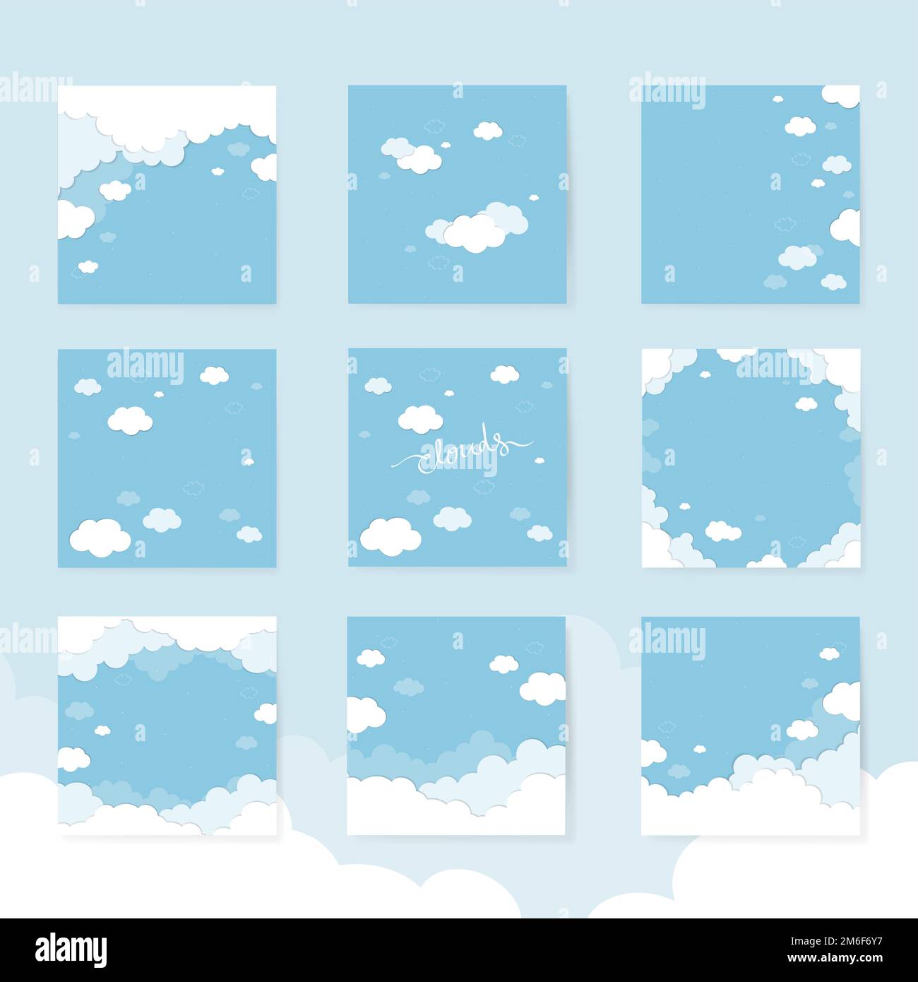 Blue sky with clouds patterned background vector set Stock Vector Image ...
