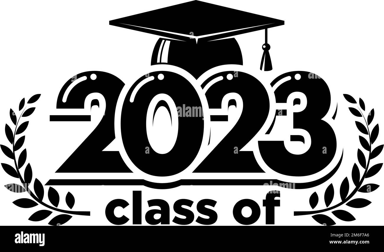 2023 class graduate header. The concept of decorate congratulation with  laurel wreath for school graduates. Design for t-shirt, flyer, invitation, gr Stock Vector