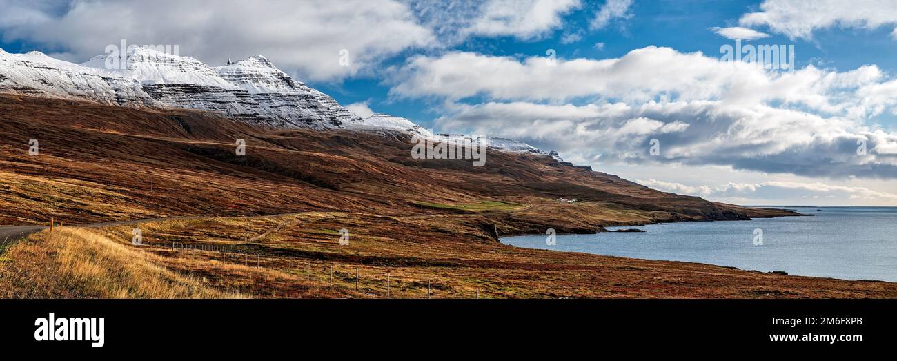 Mountain view in Reydarfjordur on the east side of Iceland Stock Photo