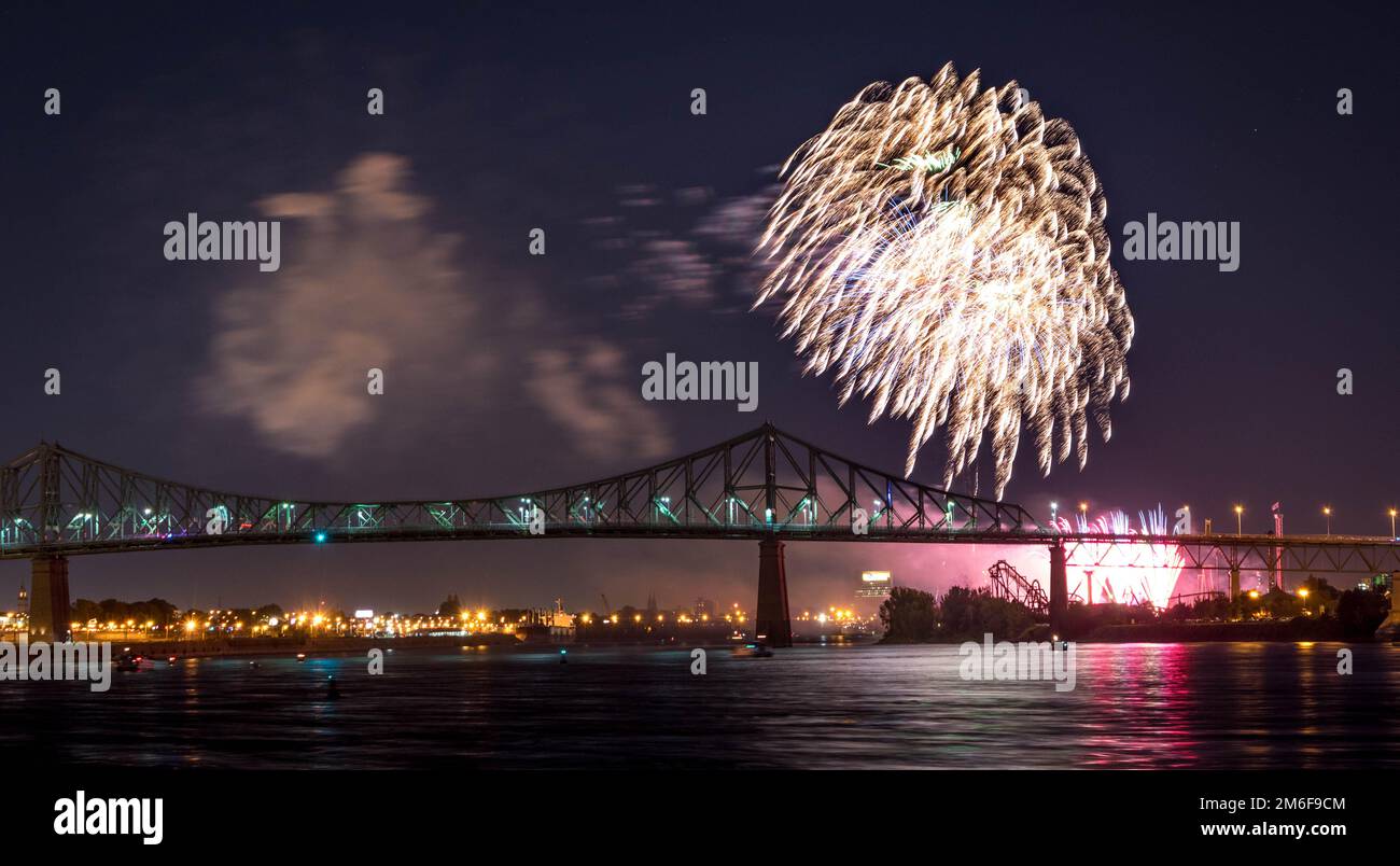 Fireworks. Jacques-Cartier Montreal. Fireworks with reflection on water ...