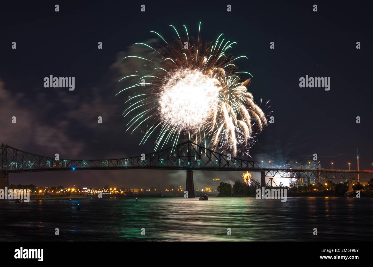 Fireworks. Jacques-Cartier Montreal. Fireworks with reflection on water ...