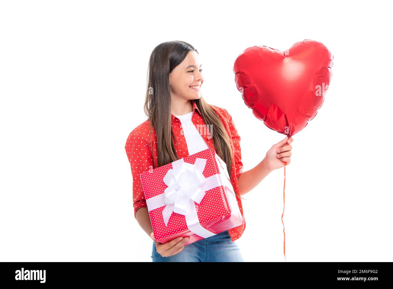 Love valentines day. Portrait of teenager child girl 12 13 14