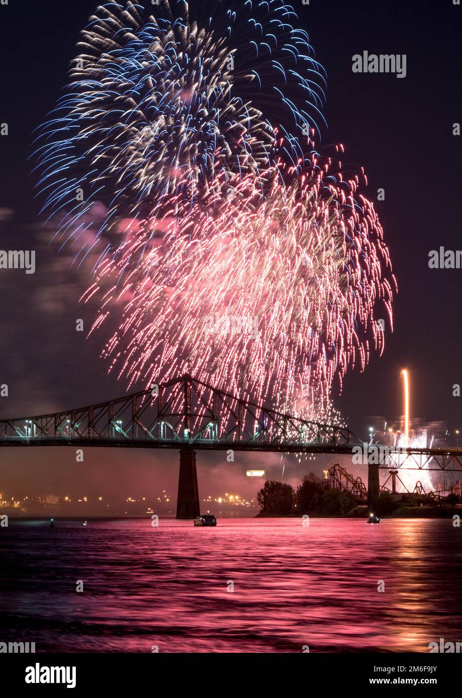 Fireworks. Jacques-Cartier Montreal. Fireworks with reflection on water ...