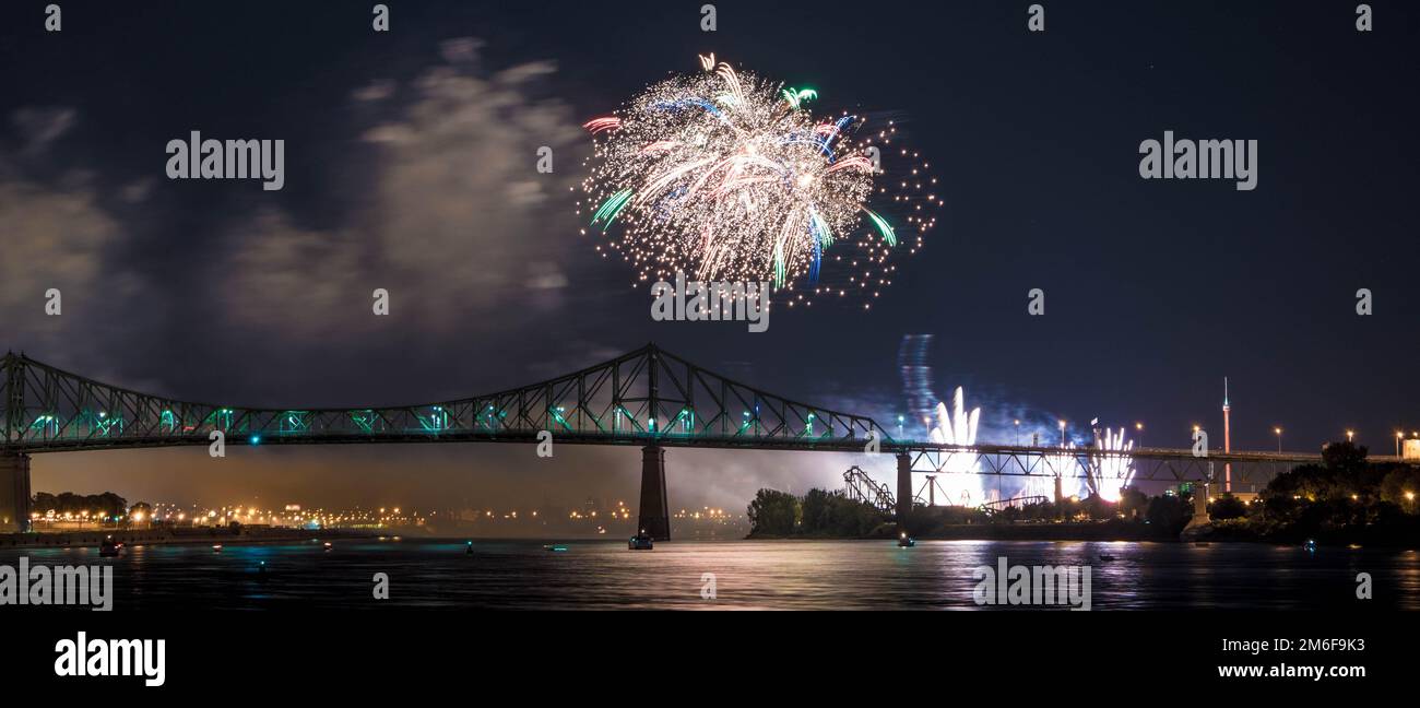 Fireworks. Jacques-Cartier Montreal. Fireworks with reflection on water ...