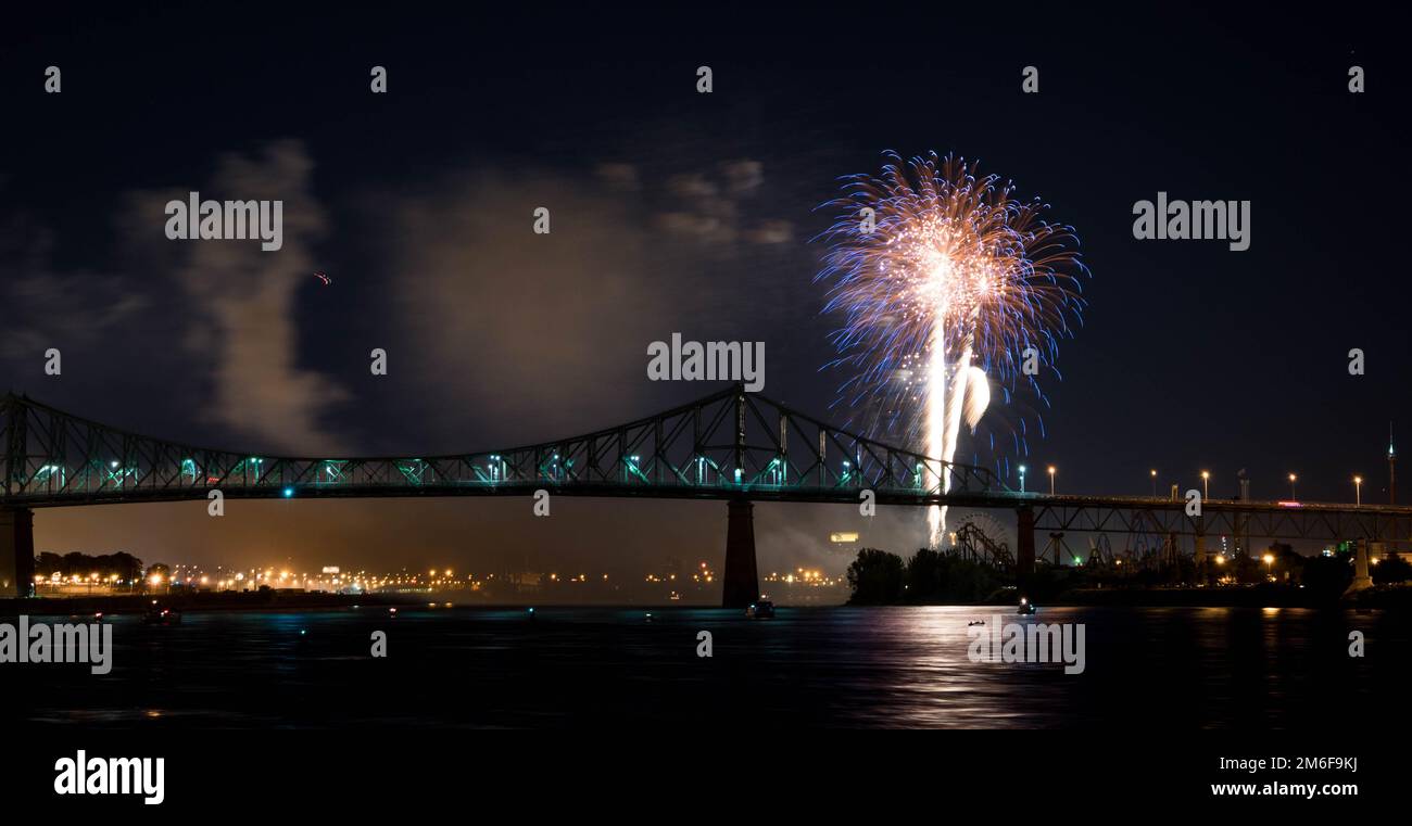 Fireworks. Jacques-Cartier Montreal. Fireworks with reflection on water ...