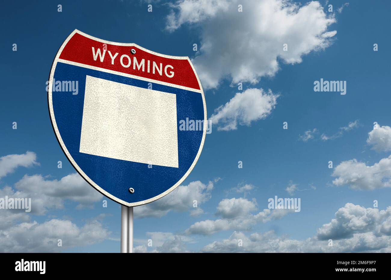 Wyoming US State map - road sign Stock Photo - Alamy