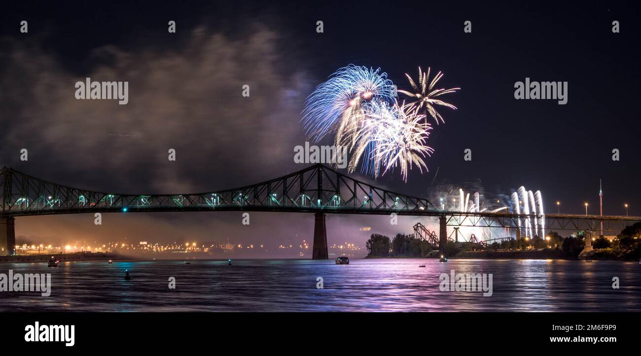 Fireworks. Jacques-Cartier Montreal. Fireworks with reflection on water ...