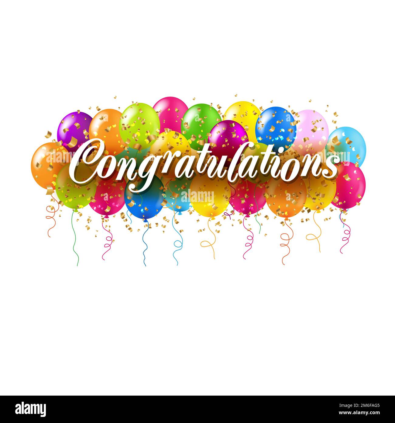 Congratulations Card And Colorful Balloons White Background Stock Photo