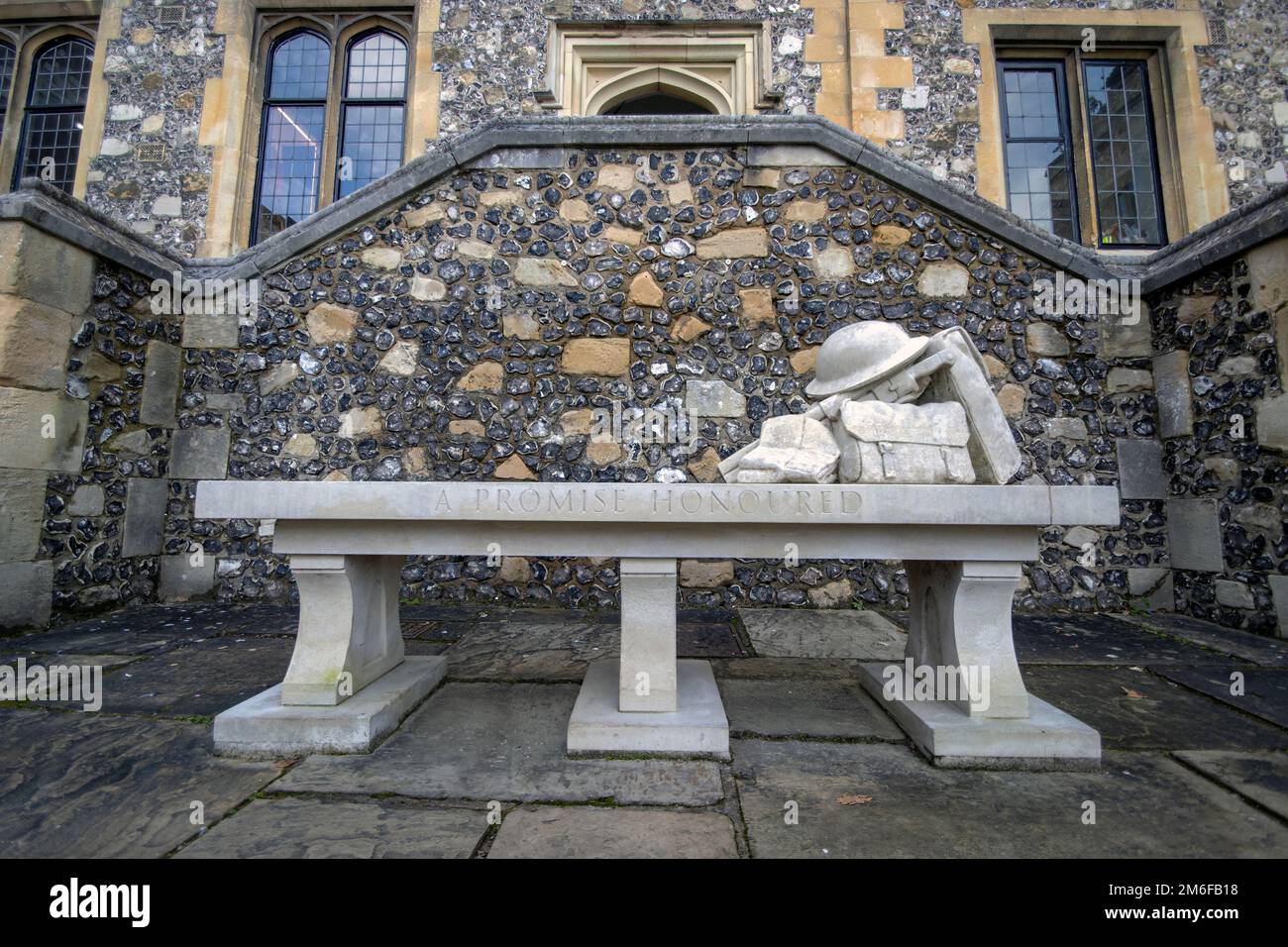 The stone memorial 'A Promise Honoured' outside the Great Hall in Winchester, Hampshire, UK Stock Photo