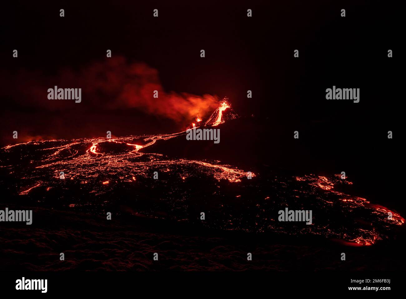 Fagradalsfjall volcanic eruption at night, Iceland Stock Photo