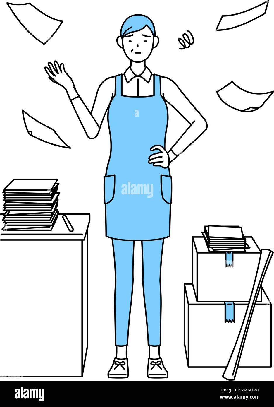 A senior woman in an apron who is fed up with his unorganized business ...