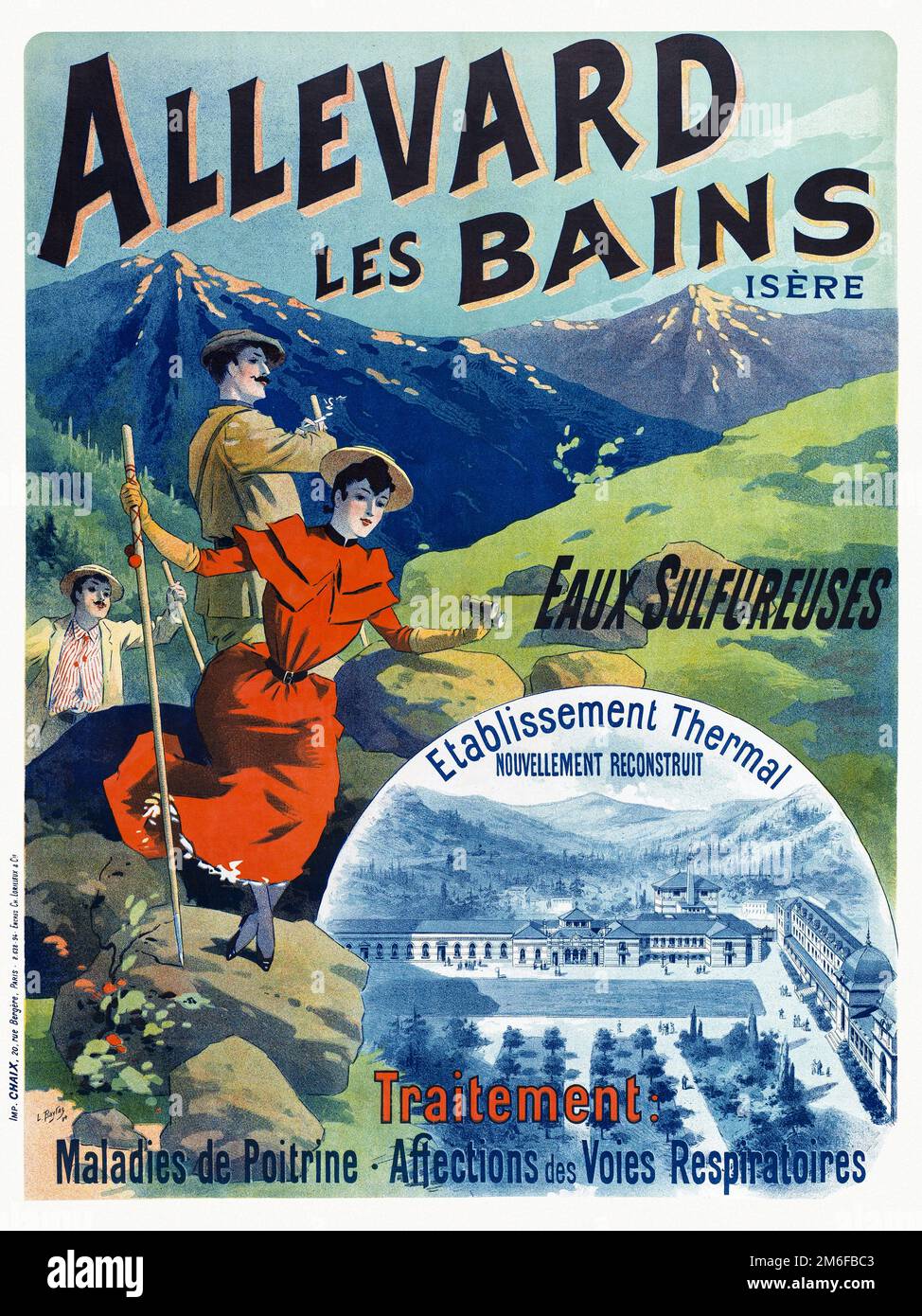Allevard les Bains, Isère by Lucien Baylac (1851-1911). Poster published in 1894 in France. Stock Photo