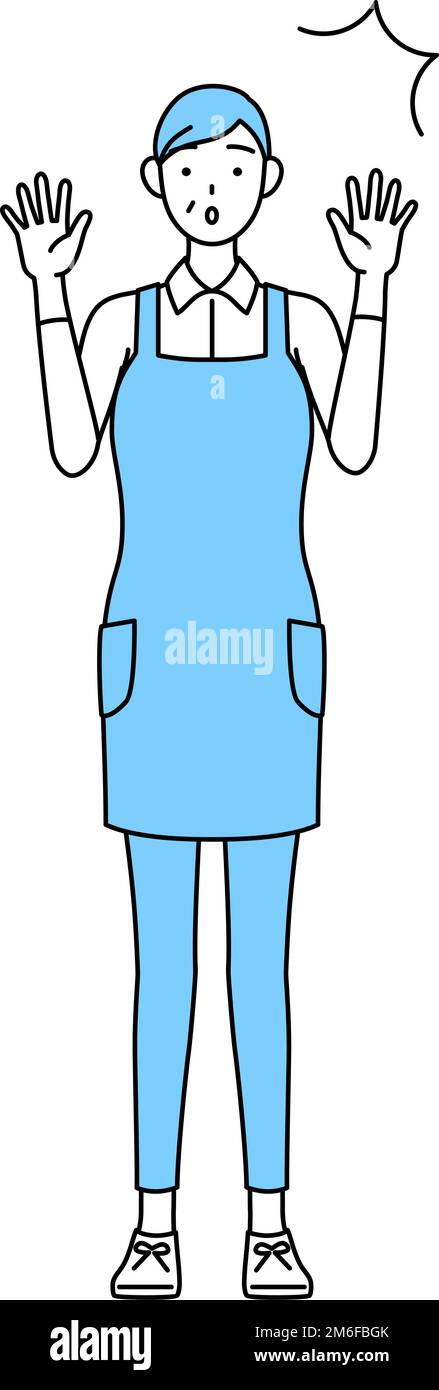 A senior woman in an apron raising his hand in surprise Stock Vector ...