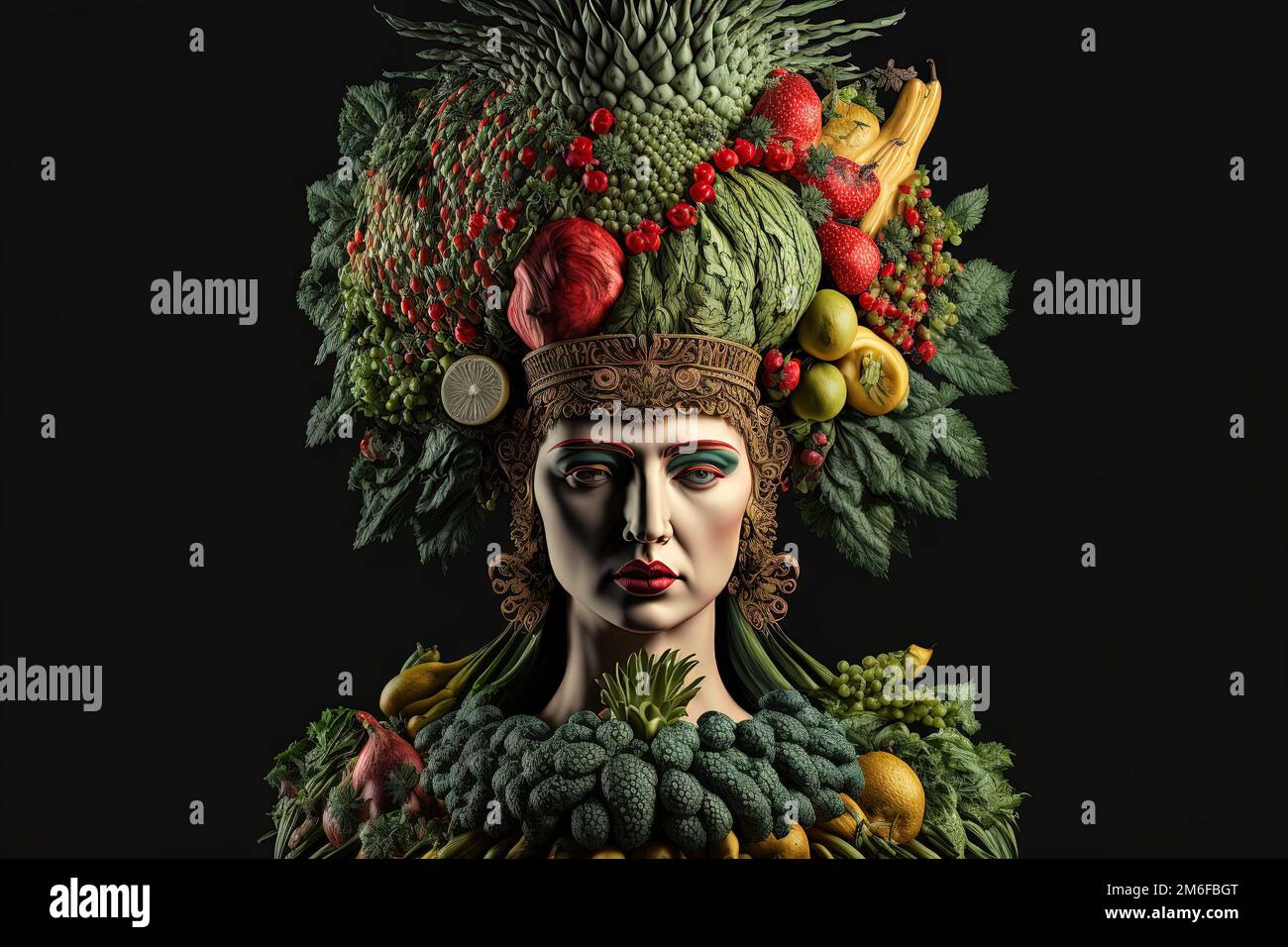 vegetables queen Arcimboldo style painting generative ai Stock Photo