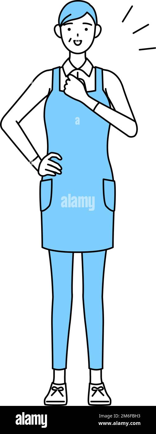 A senior woman in an apron tapping his chest. Stock Vector