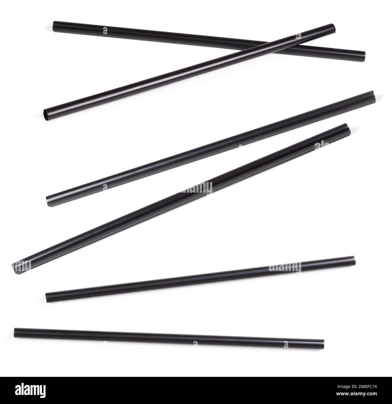 Set of black plastic drinking straw isolated on white background Stock
