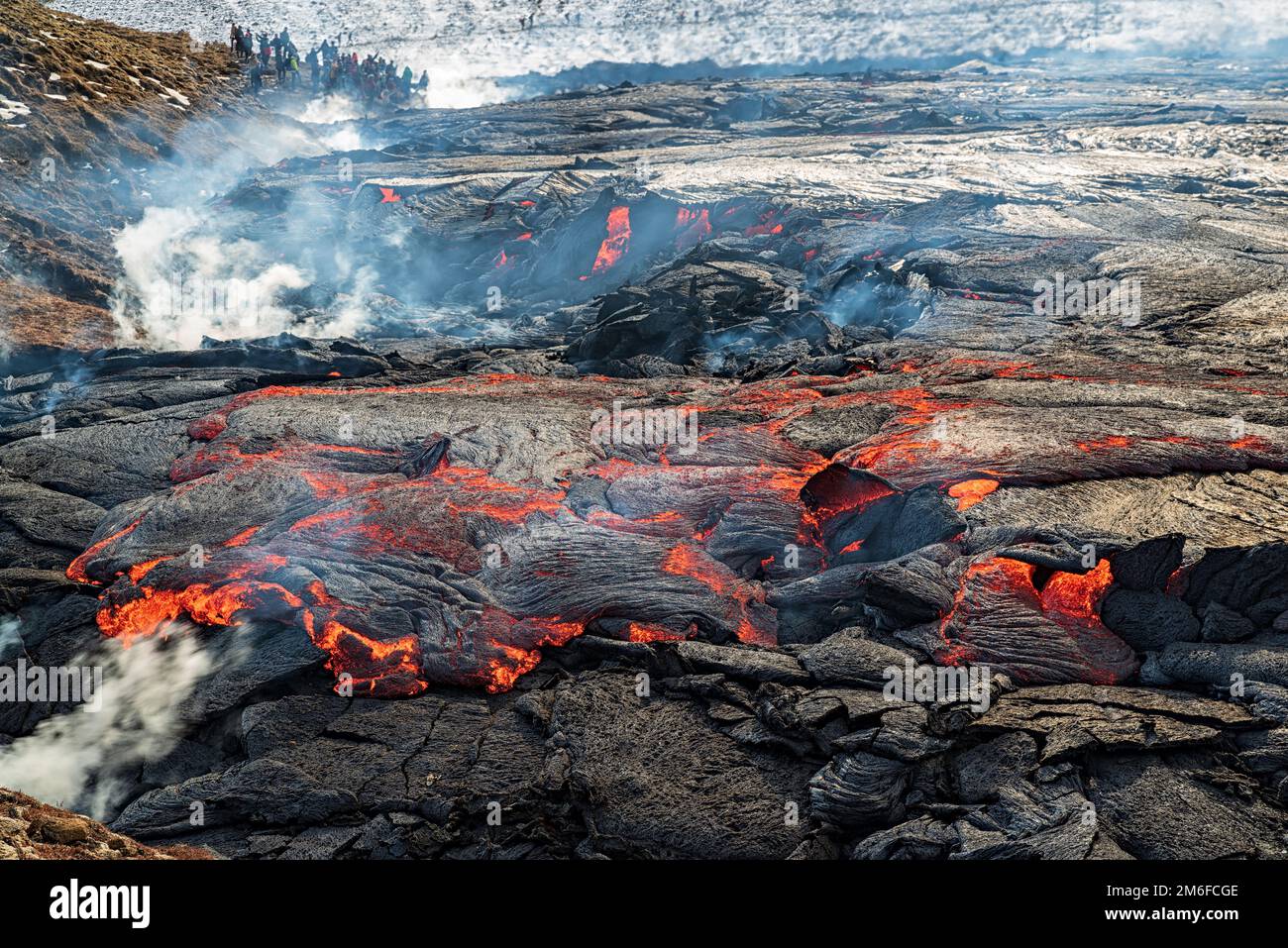 Magma in Fagradalsfjall volcanic eruption, Iceland Stock Photo