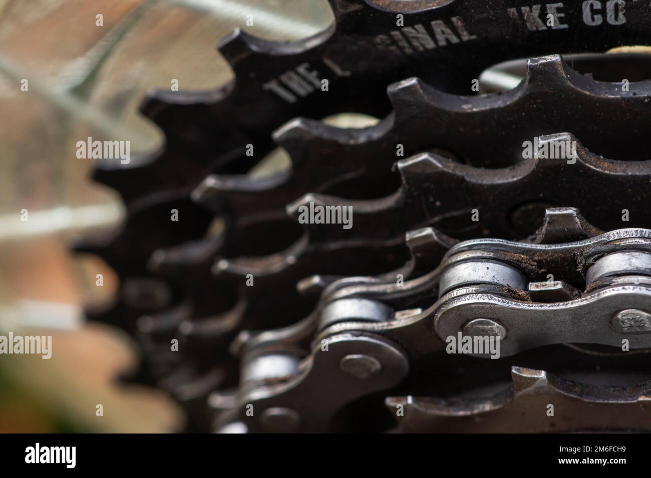 Dirty bicycle drivetrain. Gravel Bike Transmission in Mud. Dirty Chain