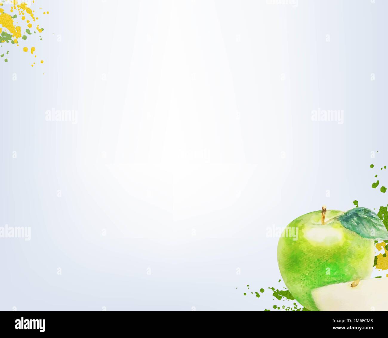 Watercolor Green Apple With Grey Background Stock Photo - Alamy
