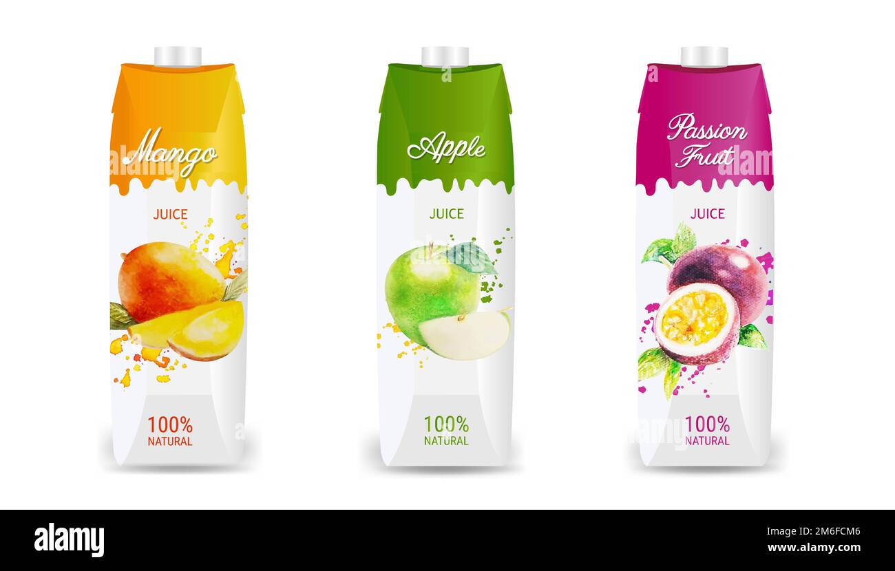 Fruit Juice Packaging Collection Isolated White Background Stock Photo