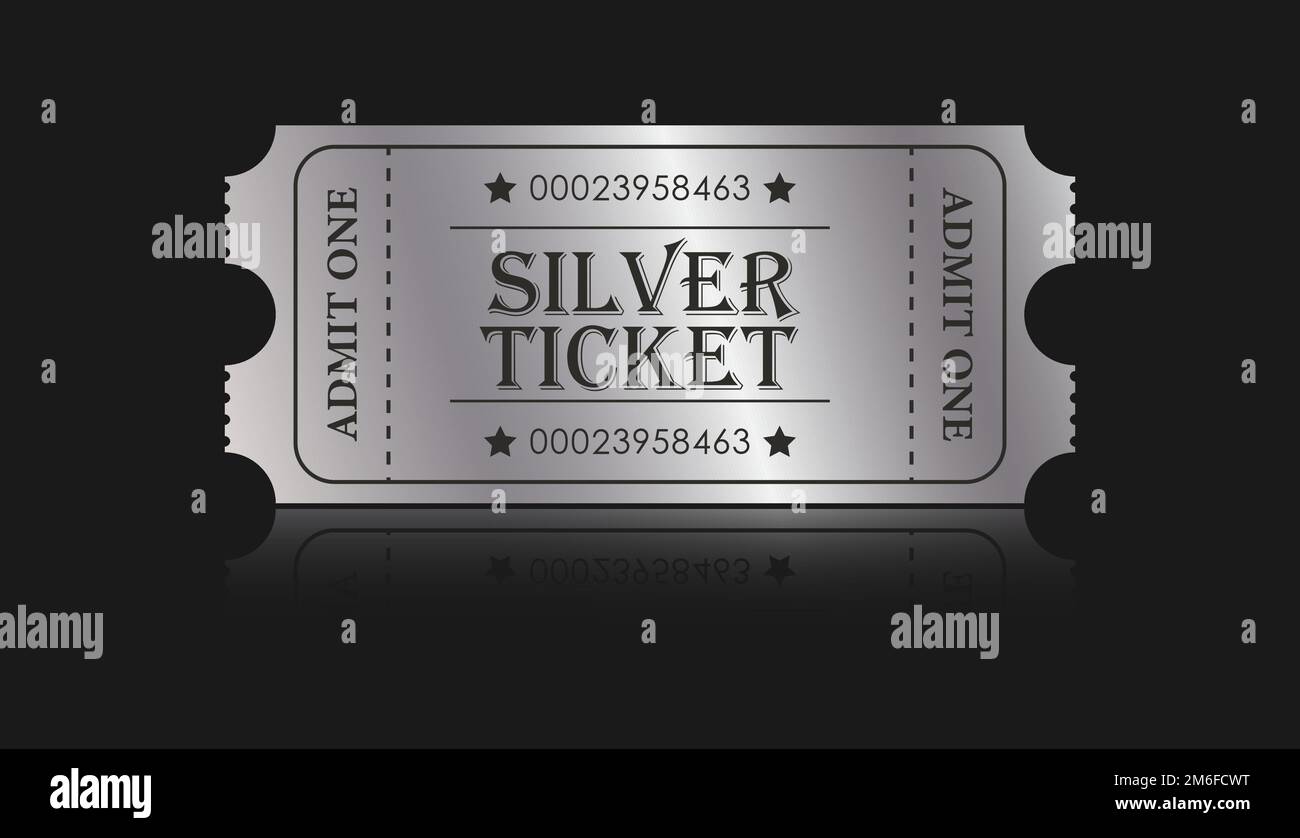Silver Ticket. Vector illustration for websites, applications, cinemas, clubs, mass events and creative design. Flat style Stock Vector