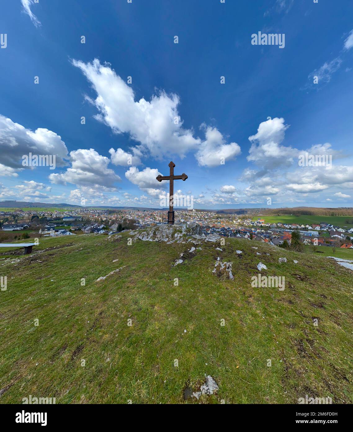 Wooden cross on a mountain top with moving clouds Stock Photo - Alamy