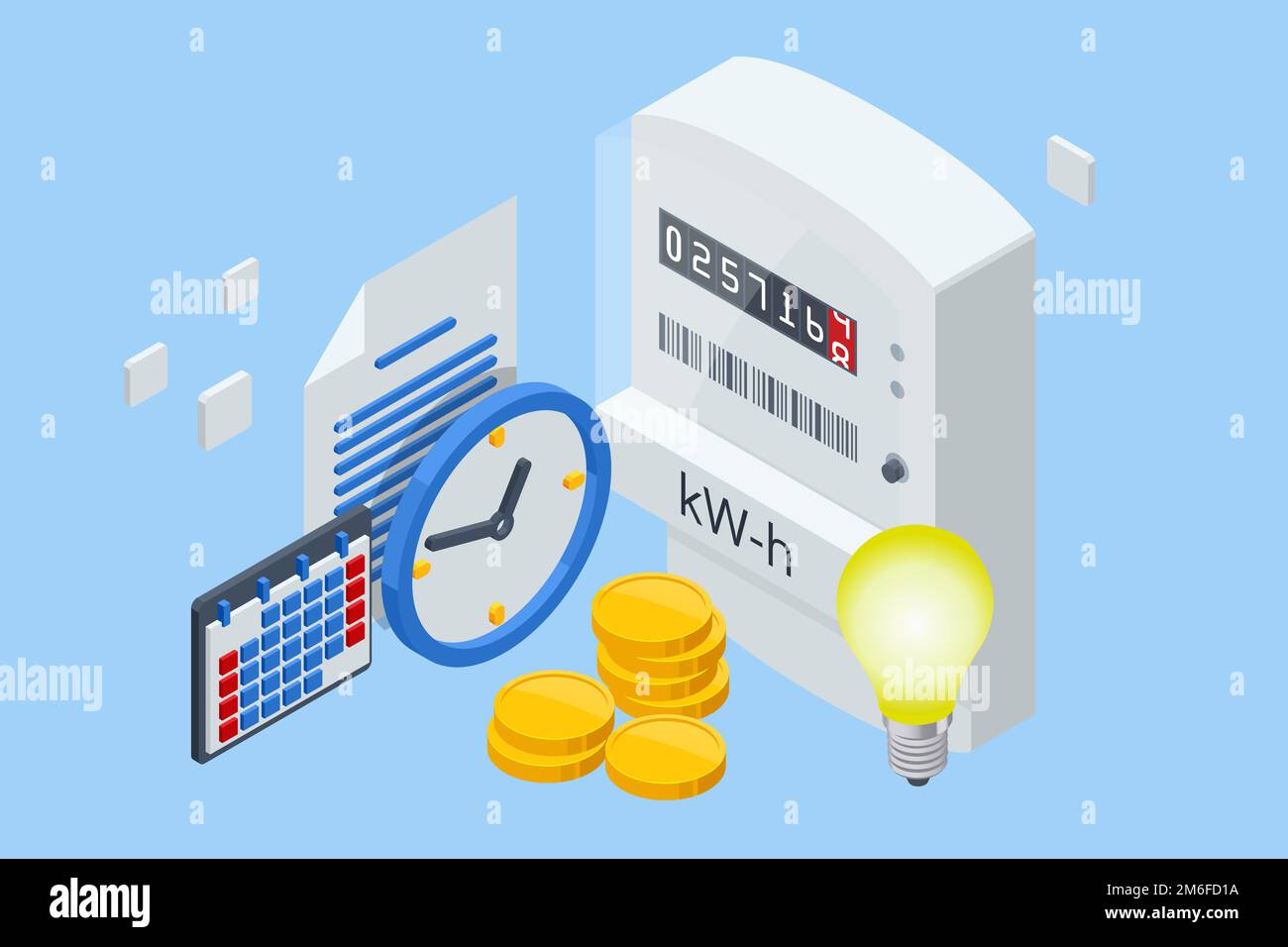 Isometric invoice and electricity meter. Utility bills payment. Electricity consumption expenses